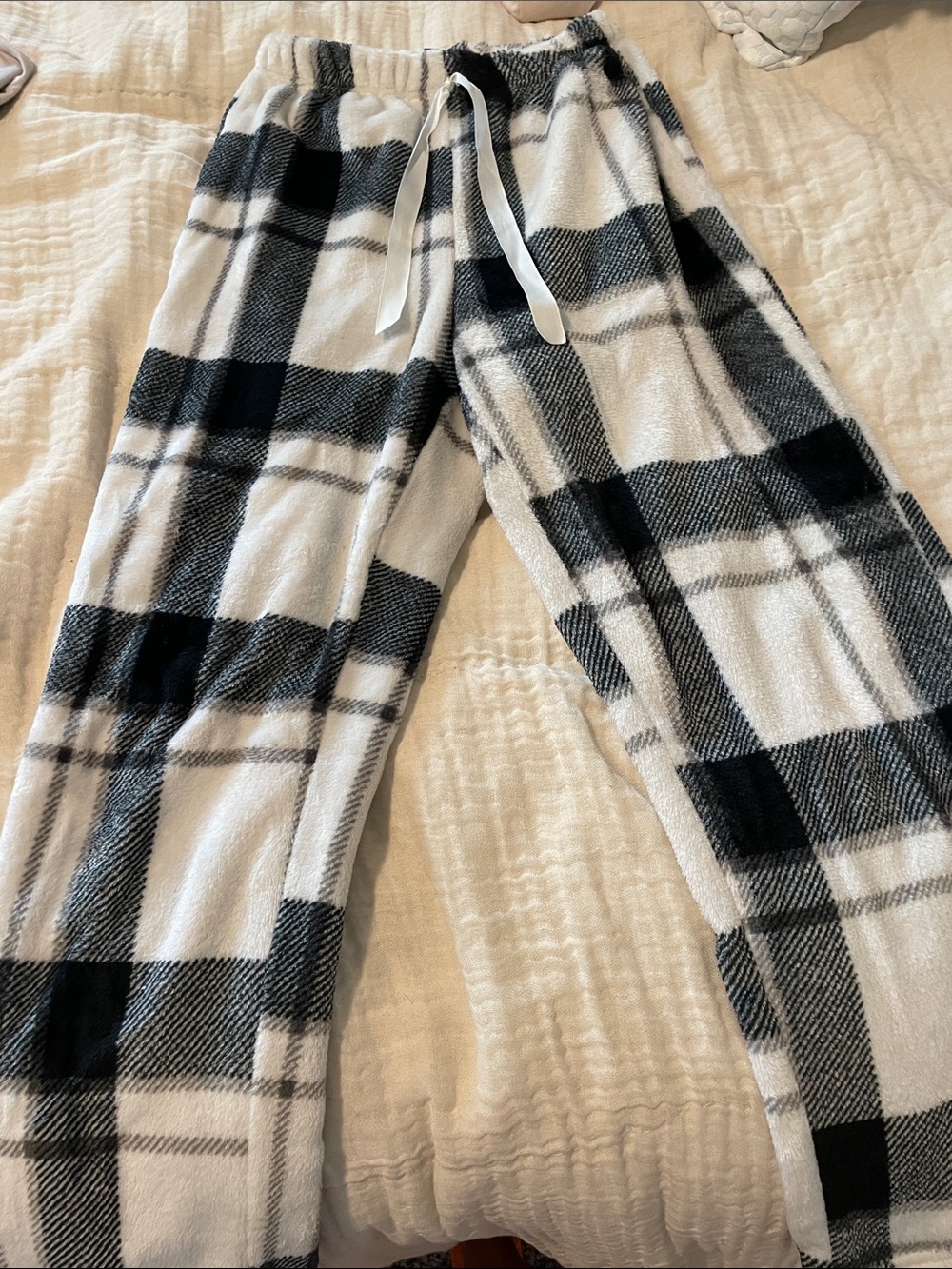 Cozy Black & White Plaid Fleece Lounge Pants